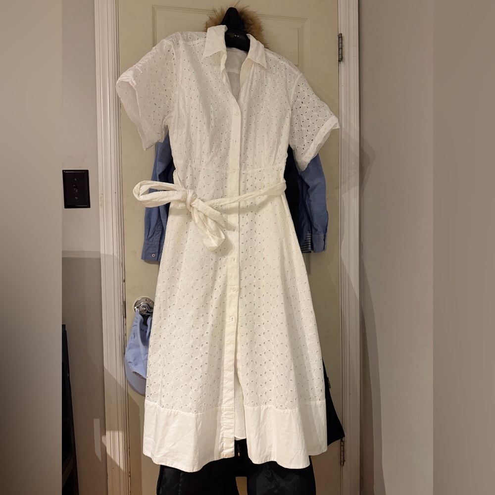 ZARA EMBROIDERED Eyelet MIDI Shirt DRESS BELTED WHITE SZ S 100% Cotton 7761/052 - Picture 7 of 12
